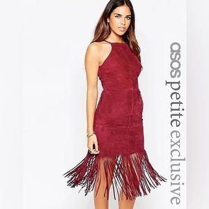 ASOS PETITE Premium Suede Cami Dress with Fringing
